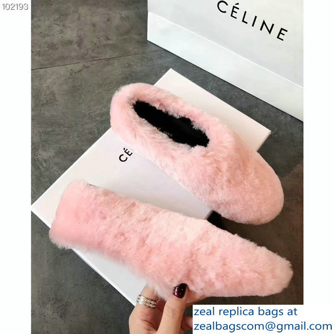 Celine Cosy Slipper Flats In Shearling Pink 2018 - Click Image to Close