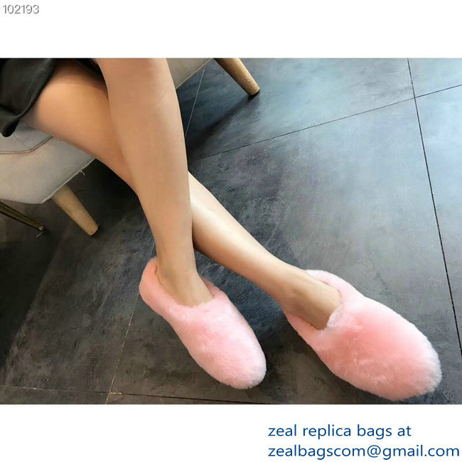 Celine Cosy Slipper Flats In Shearling Pink 2018 - Click Image to Close