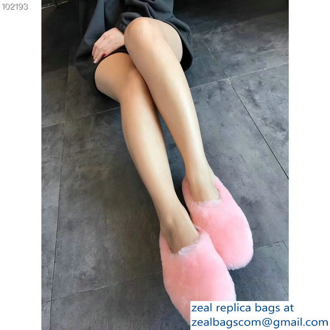 Celine Cosy Slipper Flats In Shearling Pink 2018 - Click Image to Close