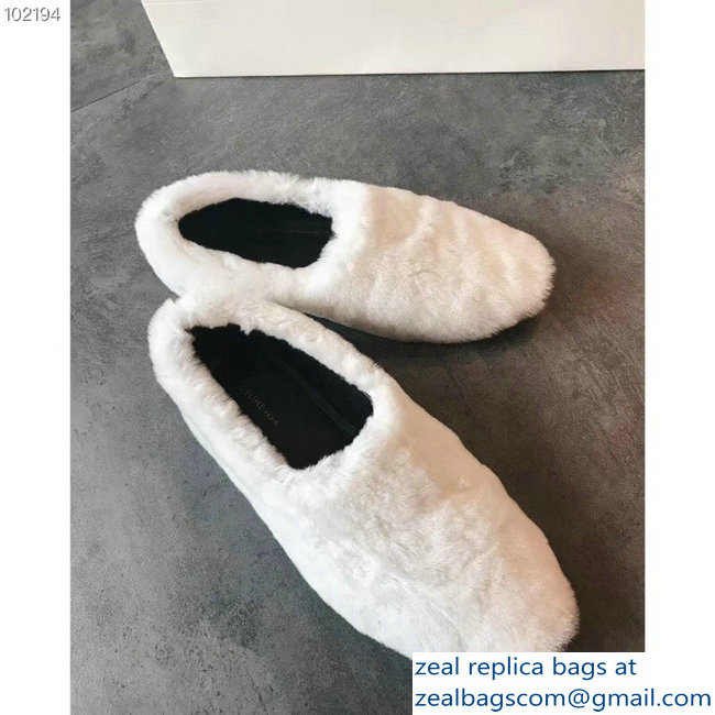 Celine Cosy Slipper Flats In Shearling White 2018 - Click Image to Close