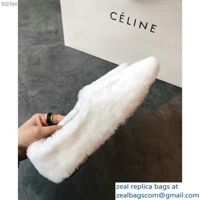 Celine Cosy Slipper Flats In Shearling White 2018 - Click Image to Close