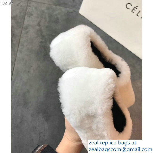 Celine Cosy Slipper Flats In Shearling White 2018