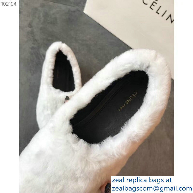 Celine Cosy Slipper Flats In Shearling White 2018 - Click Image to Close