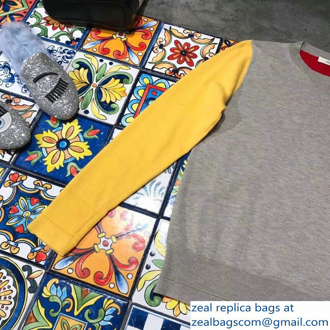 Celine Crew Neck Sweater Gray/Red/Yellow/Blue In Colour Block Wool 2018 - Click Image to Close