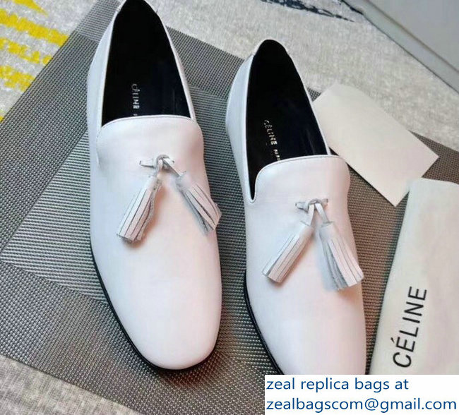 Celine Fringe Loafers White 2018