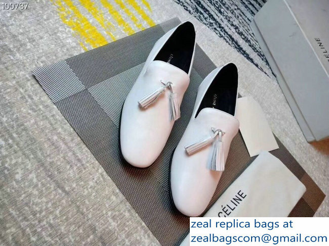 Celine Fringe Loafers White 2018