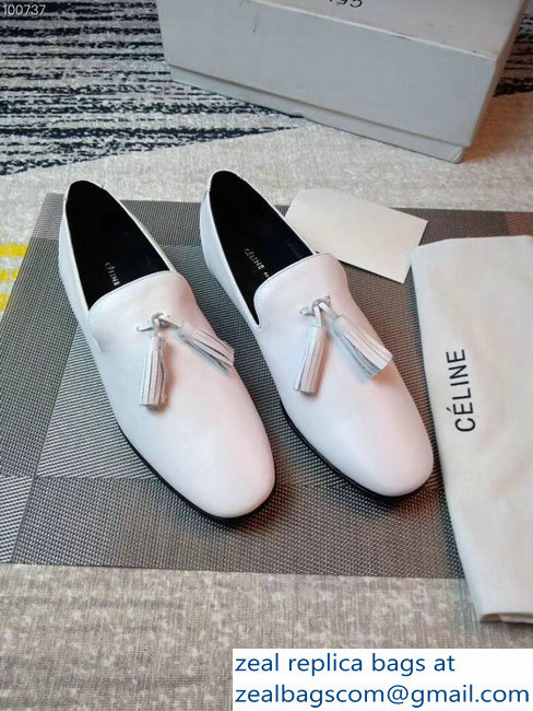 Celine Fringe Loafers White 2018