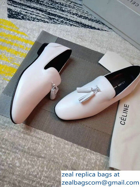 Celine Fringe Loafers White 2018