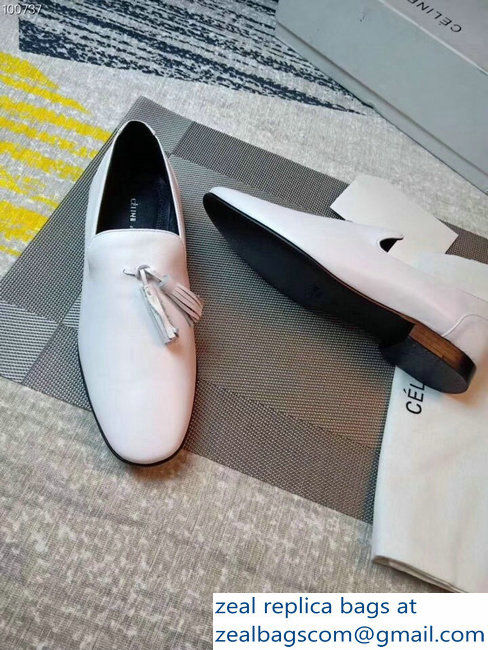 Celine Fringe Loafers White 2018