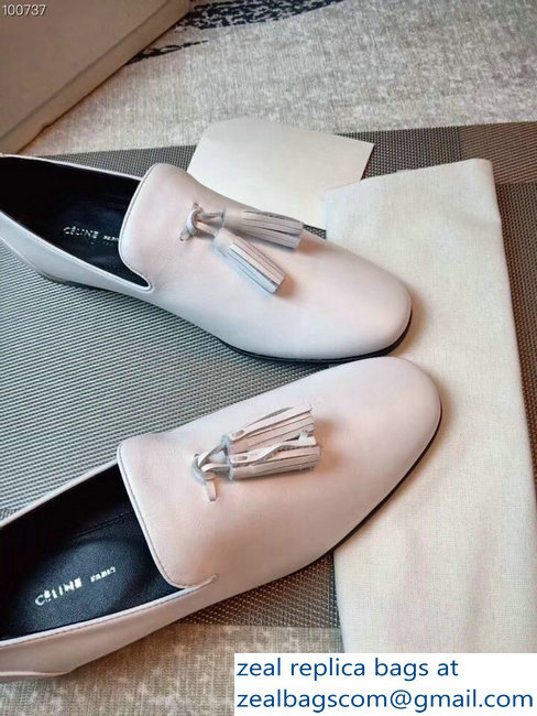 Celine Fringe Loafers White 2018