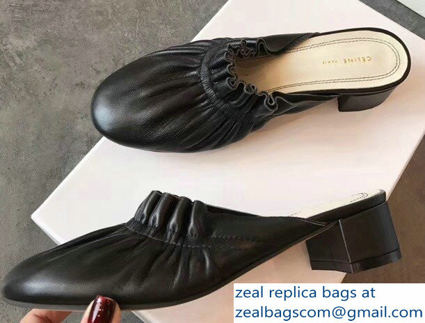 Celine Heel 3.5cm Home Slipper Mules In Nappa Lambskin Black 2018 - Click Image to Close