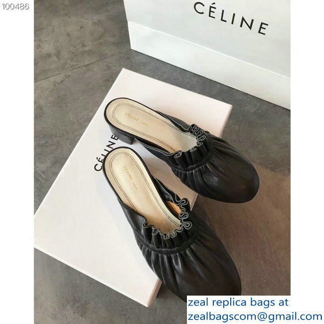 Celine Heel 3.5cm Home Slipper Mules In Nappa Lambskin Black 2018 - Click Image to Close
