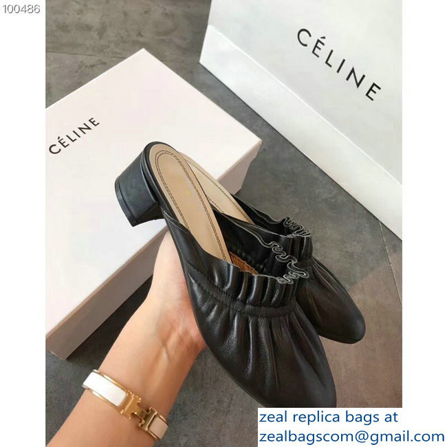Celine Heel 3.5cm Home Slipper Mules In Nappa Lambskin Black 2018 - Click Image to Close