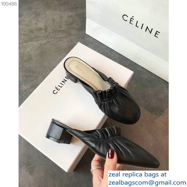 Celine Heel 3.5cm Home Slipper Mules In Nappa Lambskin Black 2018 - Click Image to Close