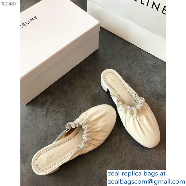 Celine Heel 3.5cm Home Slipper Mules In Nappa Lambskin White 2018 - Click Image to Close