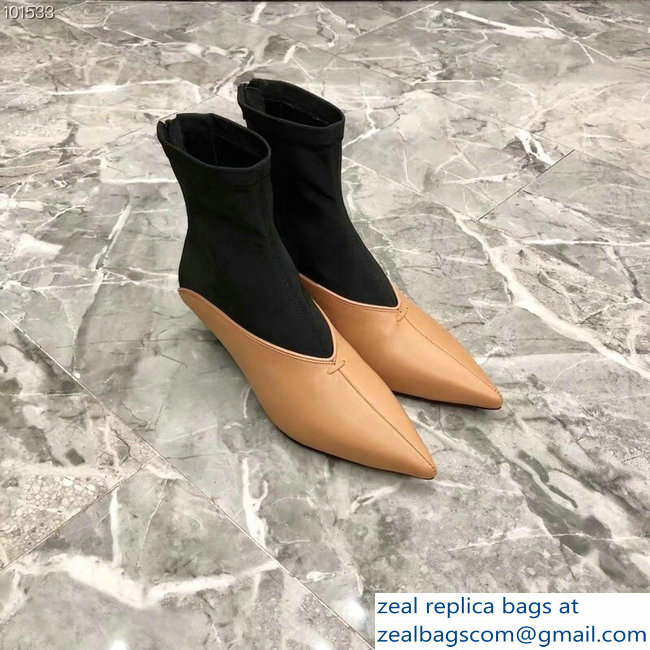 Celine Heel 4.5cm Stretch Soft V Neck Ankle Boots Sand/Black 2018