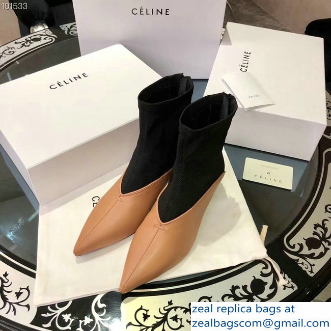 Celine Heel 4.5cm Stretch Soft V Neck Ankle Boots Sand/Black 2018