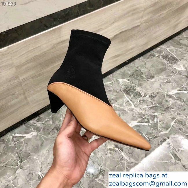 Celine Heel 4.5cm Stretch Soft V Neck Ankle Boots Sand/Black 2018