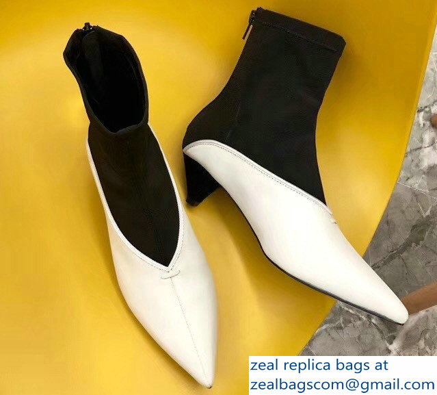 Celine Heel 4.5cm Stretch Soft V Neck Ankle Boots White/Black 2018 - Click Image to Close