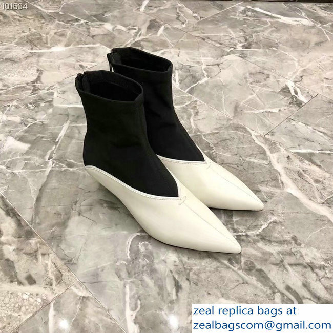 Celine Heel 4.5cm Stretch Soft V Neck Ankle Boots White/Black 2018 - Click Image to Close