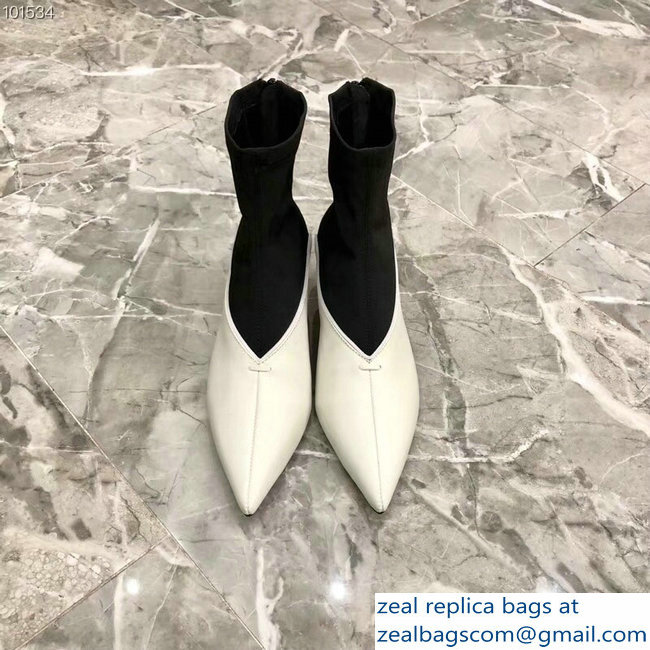 Celine Heel 4.5cm Stretch Soft V Neck Ankle Boots White/Black 2018 - Click Image to Close