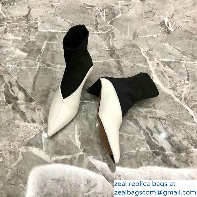 Celine Heel 4.5cm Stretch Soft V Neck Ankle Boots White/Black 2018