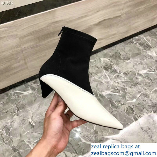 Celine Heel 4.5cm Stretch Soft V Neck Ankle Boots White/Black 2018 - Click Image to Close