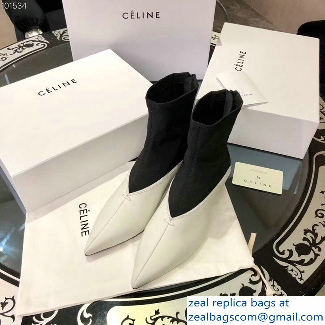 Celine Heel 4.5cm Stretch Soft V Neck Ankle Boots White/Black 2018 - Click Image to Close