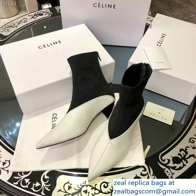 Celine Heel 4.5cm Stretch Soft V Neck Ankle Boots White/Black 2018