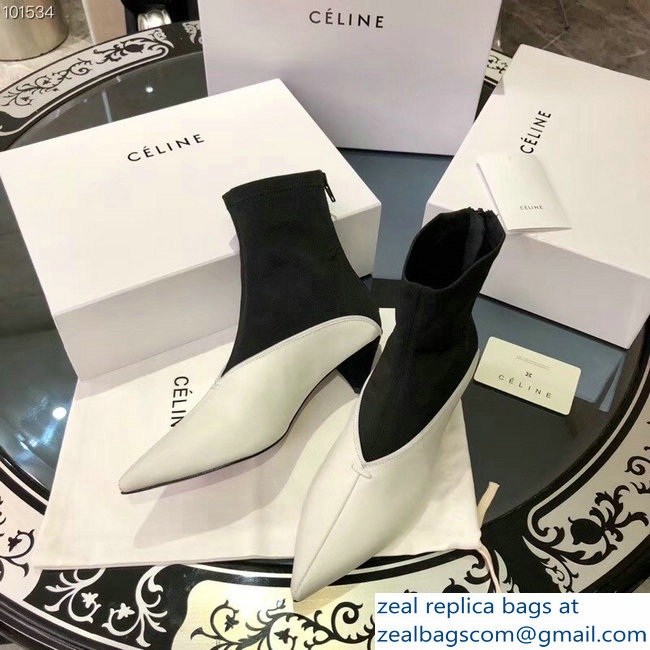 Celine Heel 4.5cm Stretch Soft V Neck Ankle Boots White/Black 2018 - Click Image to Close