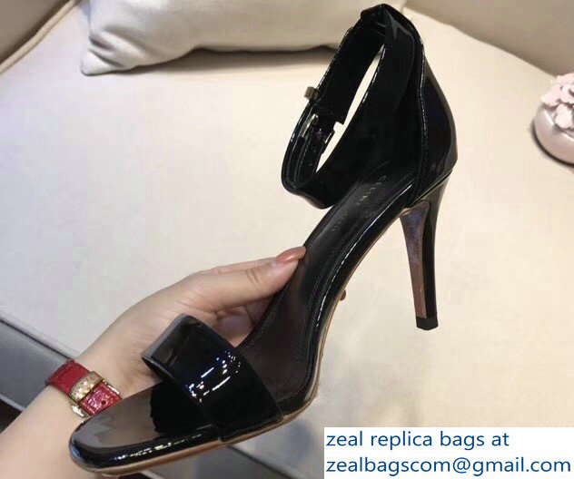 Celine Heel 7.5cm Ankle Strap Sandals Patent Black 2018