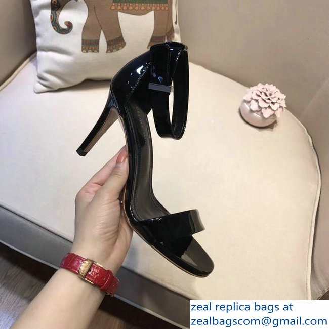 Celine Heel 7.5cm Ankle Strap Sandals Patent Black 2018 - Click Image to Close