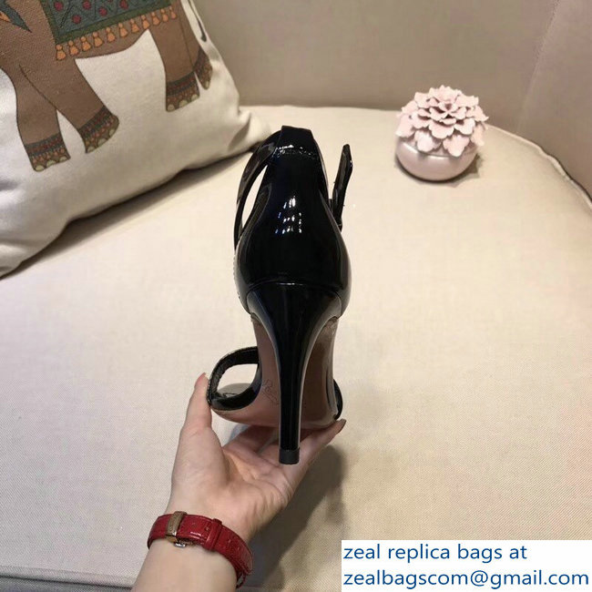 Celine Heel 7.5cm Ankle Strap Sandals Patent Black 2018 - Click Image to Close