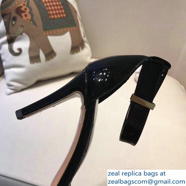 Celine Heel 7.5cm Ankle Strap Sandals Patent Black 2018 - Click Image to Close