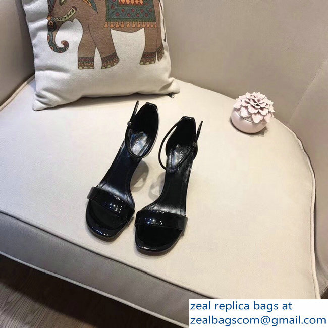 Celine Heel 7.5cm Ankle Strap Sandals Patent Black 2018