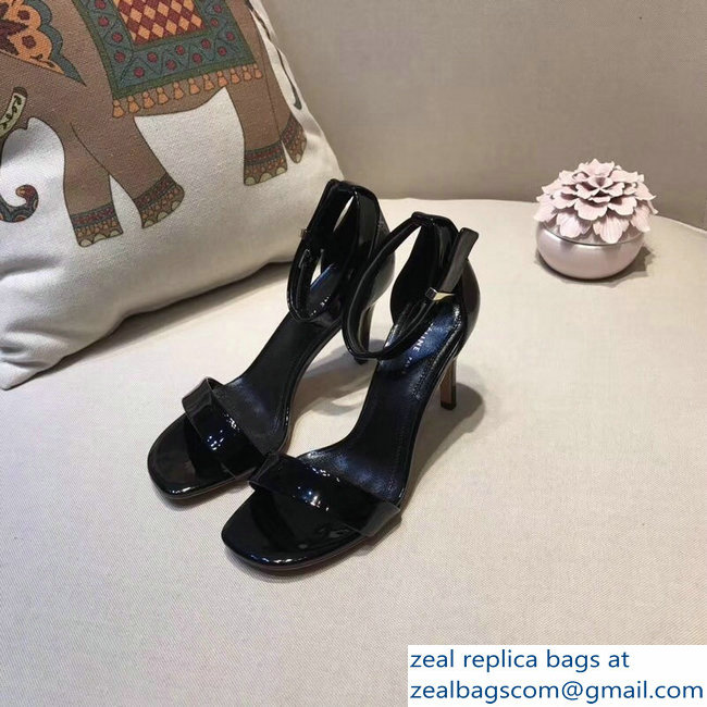 Celine Heel 7.5cm Ankle Strap Sandals Patent Black 2018 - Click Image to Close