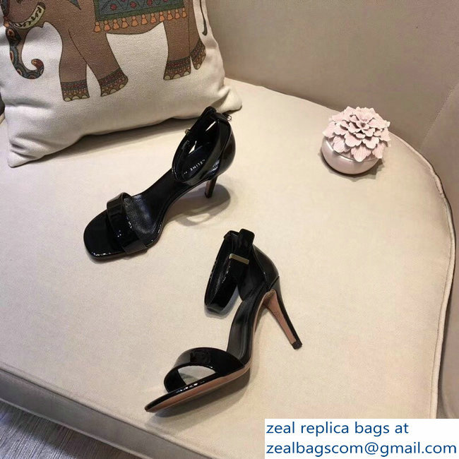 Celine Heel 7.5cm Ankle Strap Sandals Patent Black 2018 - Click Image to Close