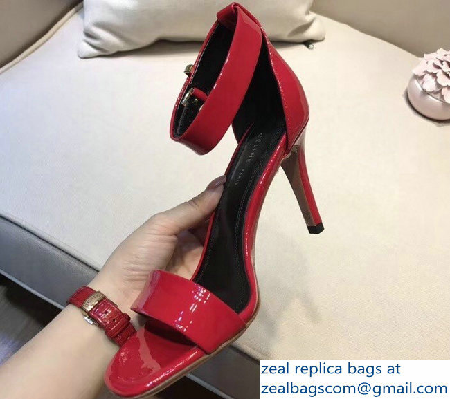 Celine Heel 7.5cm Ankle Strap Sandals Patent Red 2018