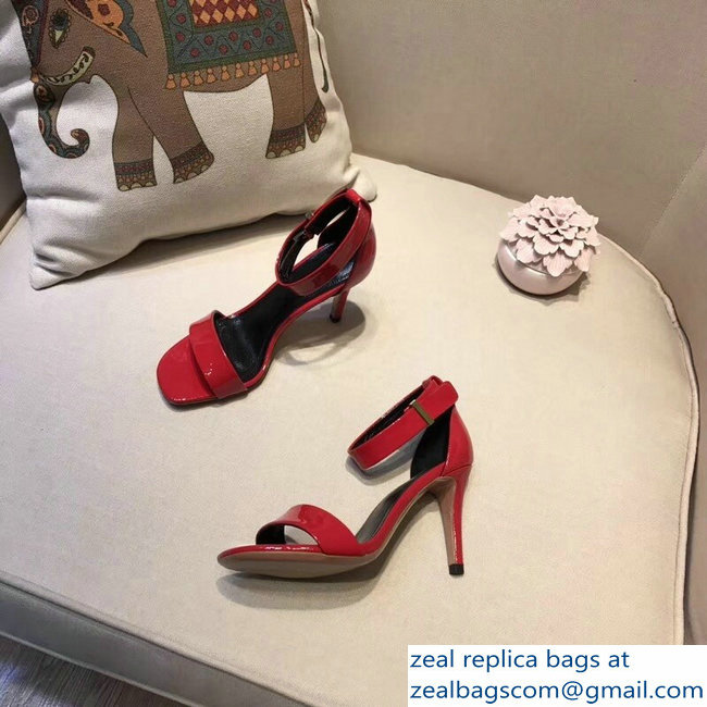 Celine Heel 7.5cm Ankle Strap Sandals Patent Red 2018