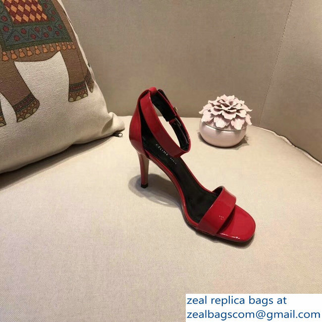 Celine Heel 7.5cm Ankle Strap Sandals Patent Red 2018