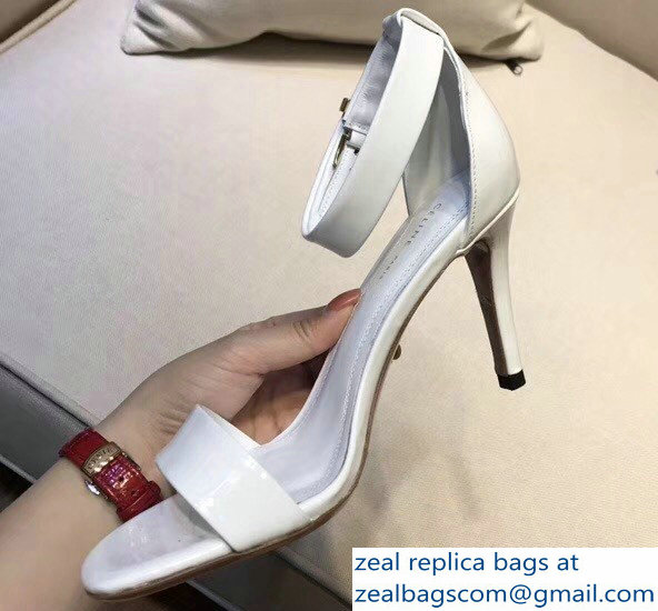 Celine Heel 7.5cm Ankle Strap Sandals Patent White 2018