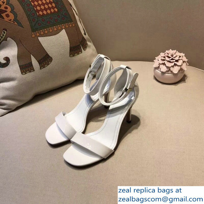 Celine Heel 7.5cm Ankle Strap Sandals Patent White 2018