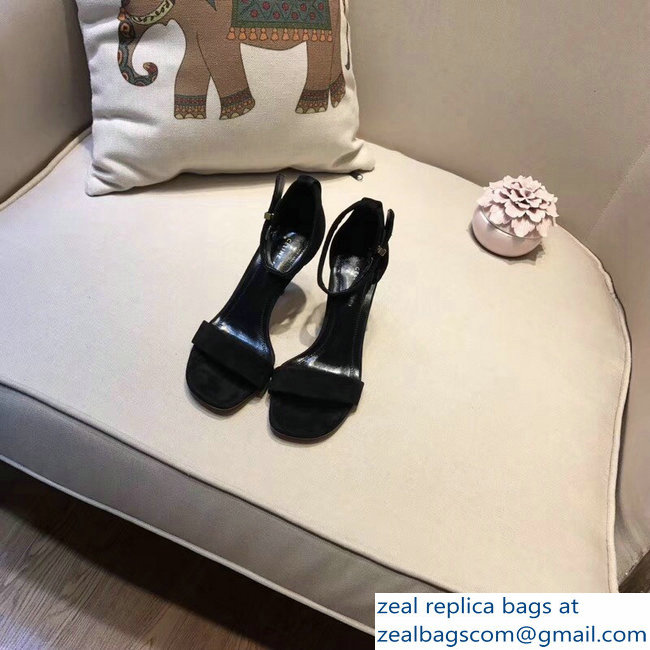Celine Heel 7.5cm Ankle Strap Sandals Suede Black 2018
