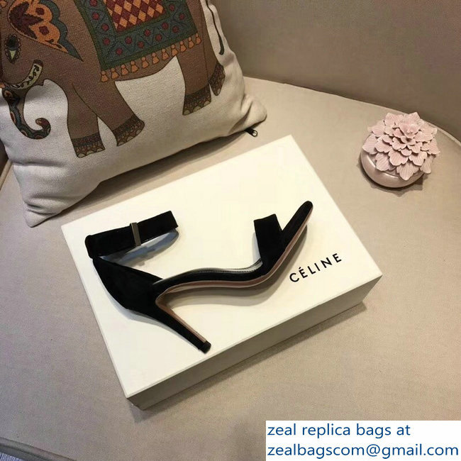 Celine Heel 7.5cm Ankle Strap Sandals Suede Black 2018
