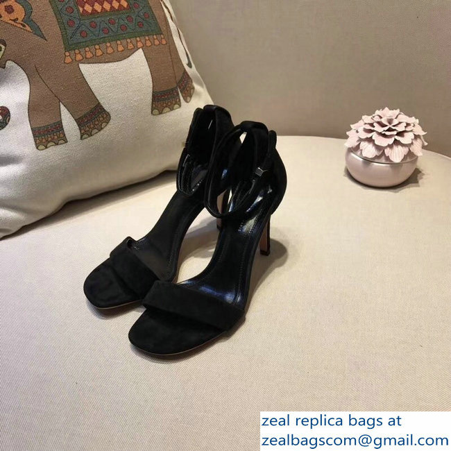 Celine Heel 7.5cm Ankle Strap Sandals Suede Black 2018