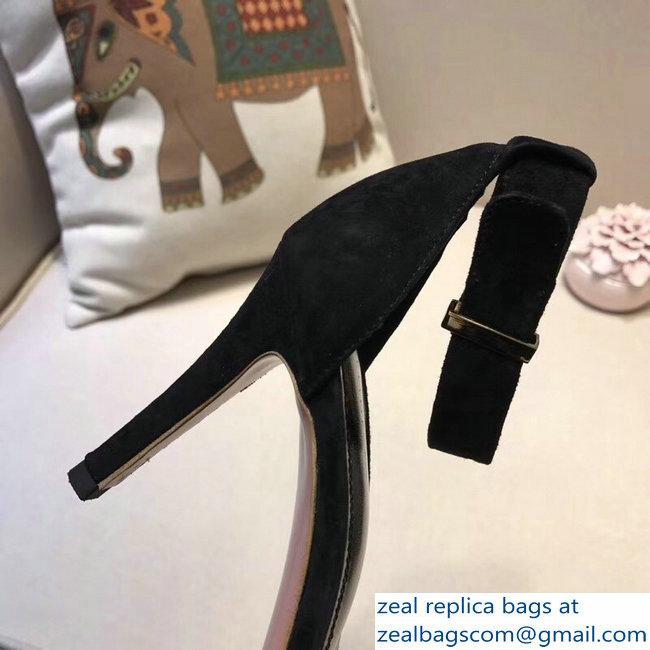 Celine Heel 7.5cm Ankle Strap Sandals Suede Black 2018 - Click Image to Close