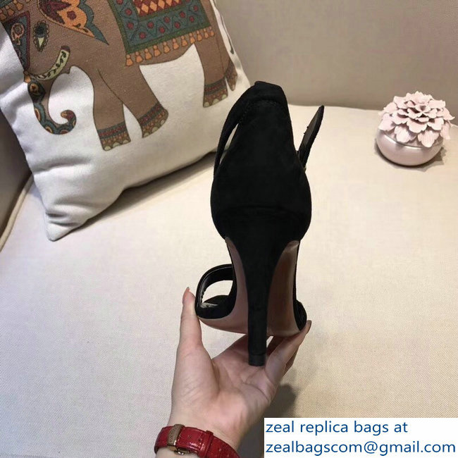 Celine Heel 7.5cm Ankle Strap Sandals Suede Black 2018 - Click Image to Close
