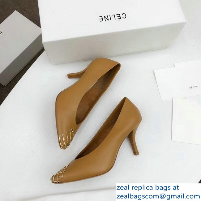 Celine Heel 7.5cm Mesh Metal Pumps Brown 2018 - Click Image to Close