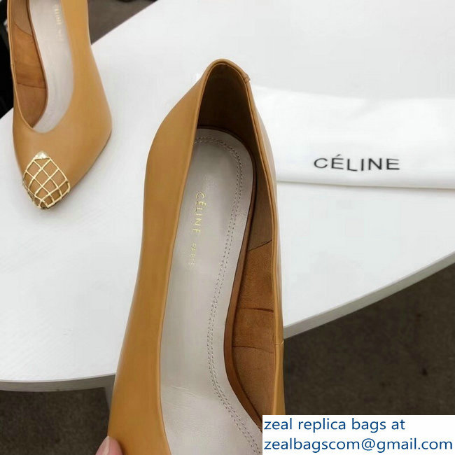 Celine Heel 7.5cm Mesh Metal Pumps Brown 2018 - Click Image to Close