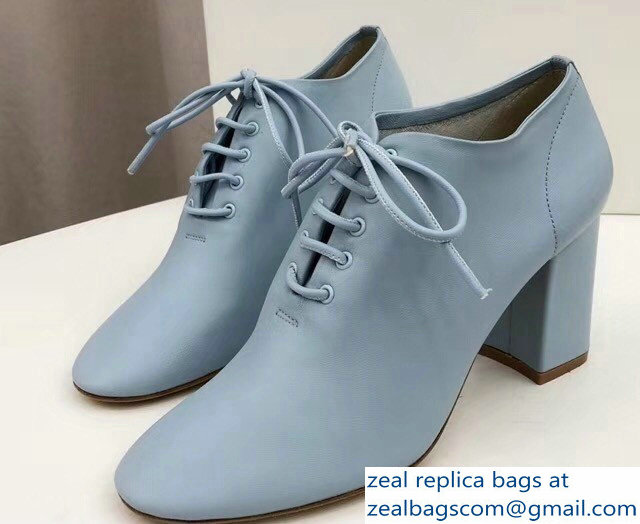 Celine Heel 7.5cm Soft Dance Lace-Up Loafers In Nappa Lambskin Baby Blue 2018 - Click Image to Close